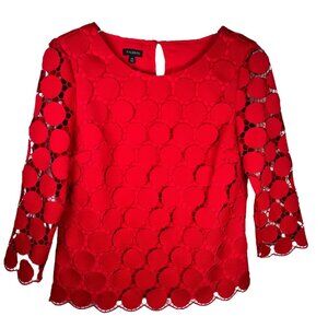 Talbots Floral Lace Dressy Top Size XS Circle Lace Red Blouse Office Holiday Wed